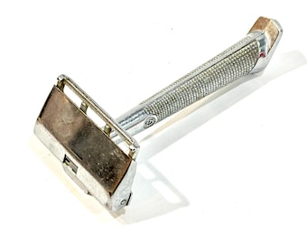 1950's Gem G-Bar, Flip-Top Single Edge Safety Razor, Slanted Chrome Handle