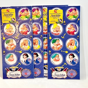 Vintage DISNEY, Schneewittchen, Sieben Zwerge, Aufkleber, 4 Sets, Trading Caps, POG Spiel, 1994 Exclusive, Kmart Bonus, Disneyana, Geschenk für Sie