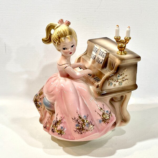 Vintage Music Box, Josef Originals, Girl Playing Piano, Made in Japan,  Winds and Revolves, Girl Figurine, Mid Century 1960s, Gift for Her