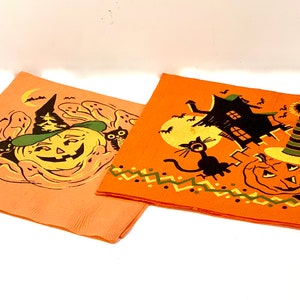 Tovaglioli vintage di Halloween: gatto nero di metà secolo, Jack O&#39;Lantern (2 NOS)