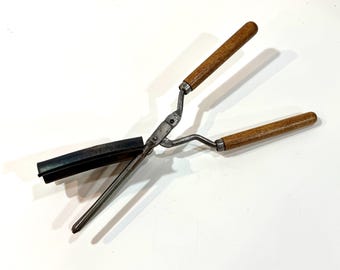 Antique Hair Crimper: Curling Iron, Ferrous Metal, Wooden Handles, Marcel Waves, 1920s Era