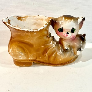 Jardinière vintage pour bottes et chiots, fabriquée au Japon, anthropomorphe à grands yeux, milieu des années 1950