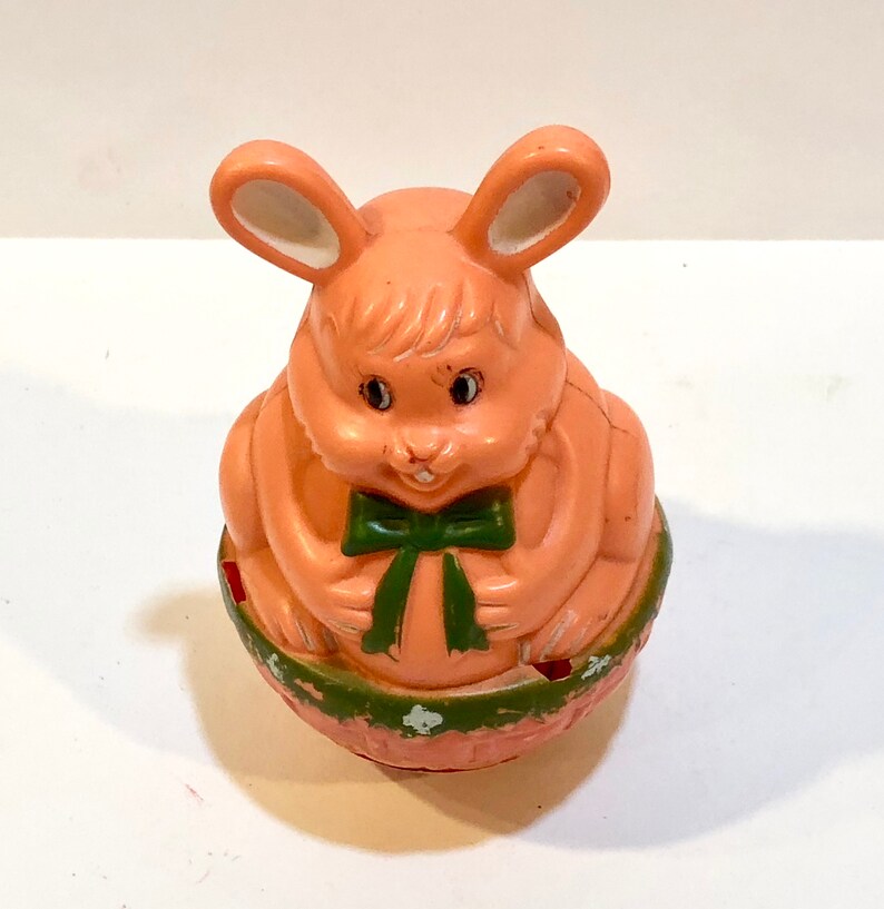 Vintage Roly Poly Bunny Rabbit Pink Plastic Bunny Marked Etsy