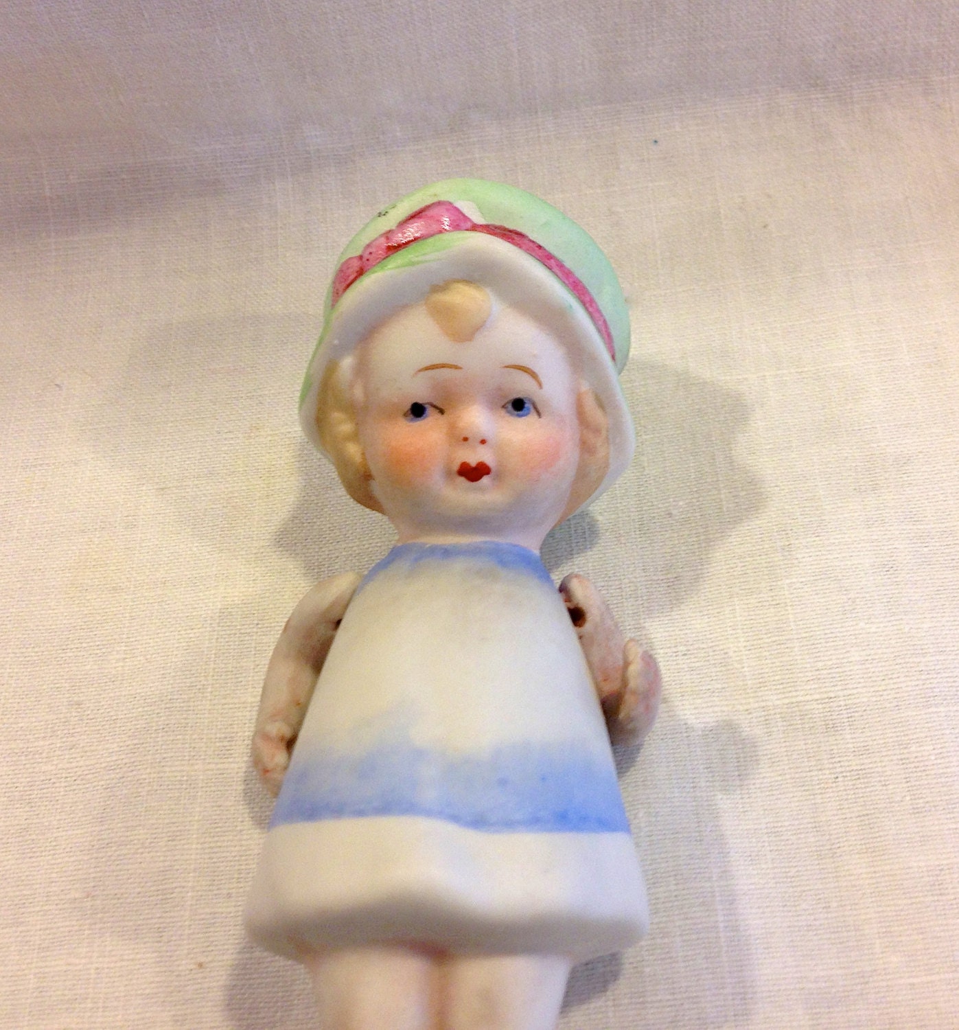Vintage Bisque Doll, Molded Dress, Shoes and Socks and Hat