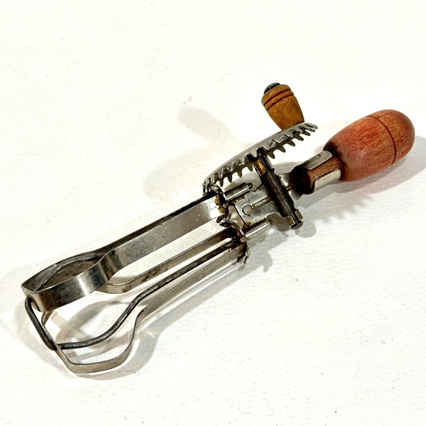 Vintage Child's Toy Egg Beater, Hand Beater, Betty Taplin, Red Wood Handle, Mid Century Toy, Miniature Kitchen Beater, 1940s Era, Gift Idea