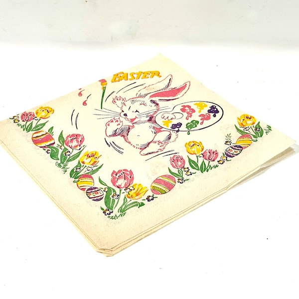 Vintage Easter,  Paper Napkin, Kitschy Rabbit, anthropomorphic bunny, Rabbit Easter Eggs, Happy Easter, Easter Ephemera, Scrapbooking, Craft