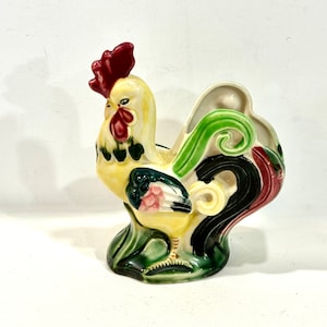 Vintage Rooster Planter: Hand-Painted Art Deco Farmhouse Decor