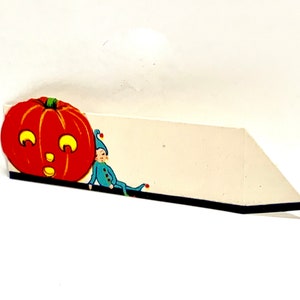 Vintage Whitney Halloween Place Card: Elf Jack O&#39; Lantern Die Cut, 1930s