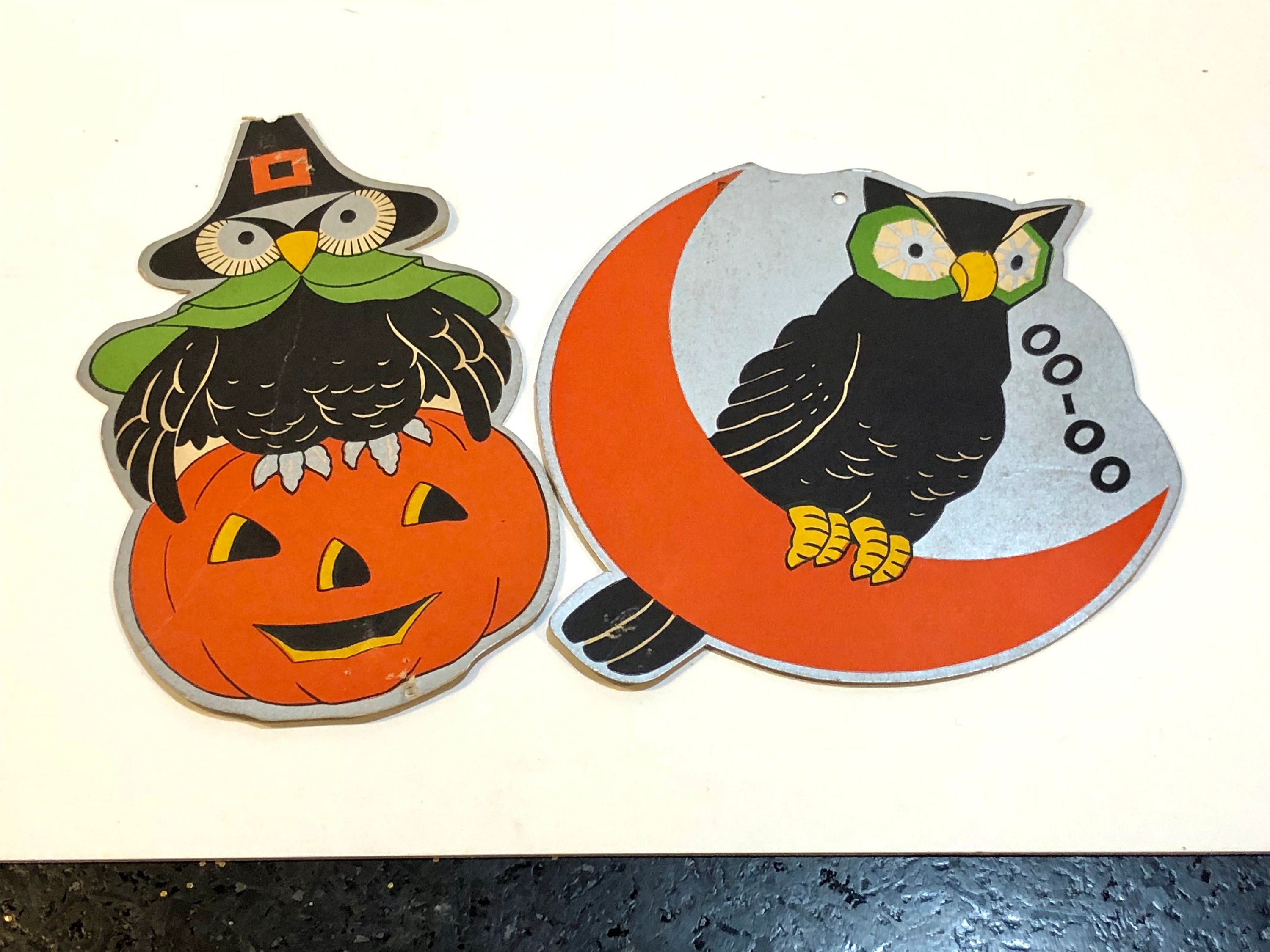 Vintage 1940s Halloween Die Cut Owls Owl on Moon Owl on | Etsy