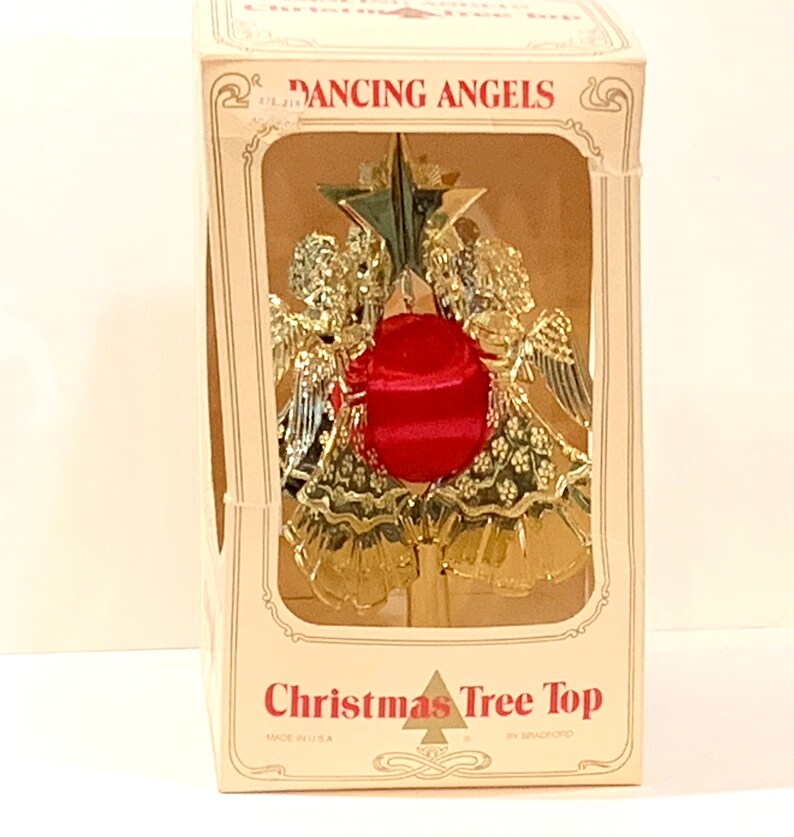 USA Mid Century Holiday Original Box Dancing Angels Plastic Angels Vintage Christmas Angels Tree Topper Bradford Celestial