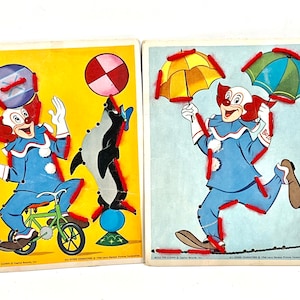 Bozo le clown, 2 cartes à coudre, cartes de laçage, clown de collection, Larry Harmon 1966, décoration de chambre d'enfant, chambre d'enfants, clowns de cirque milieu des années 1950
