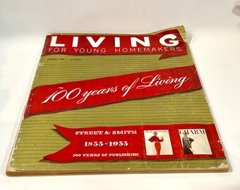 Revista Vintage, Living for Young Homemakers, Edición de 100 años, enero de 1956, Anuncios antiguos, Historia del hogar, Scrapbooking, Ephemera de papel