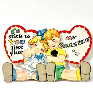 Vintage Valentinsgruß, Junge und Mädchen, gestanzte Valentinsgruß, Liebesromanze, 1930er Jahre Carrington Karte, hergestellt in den USA