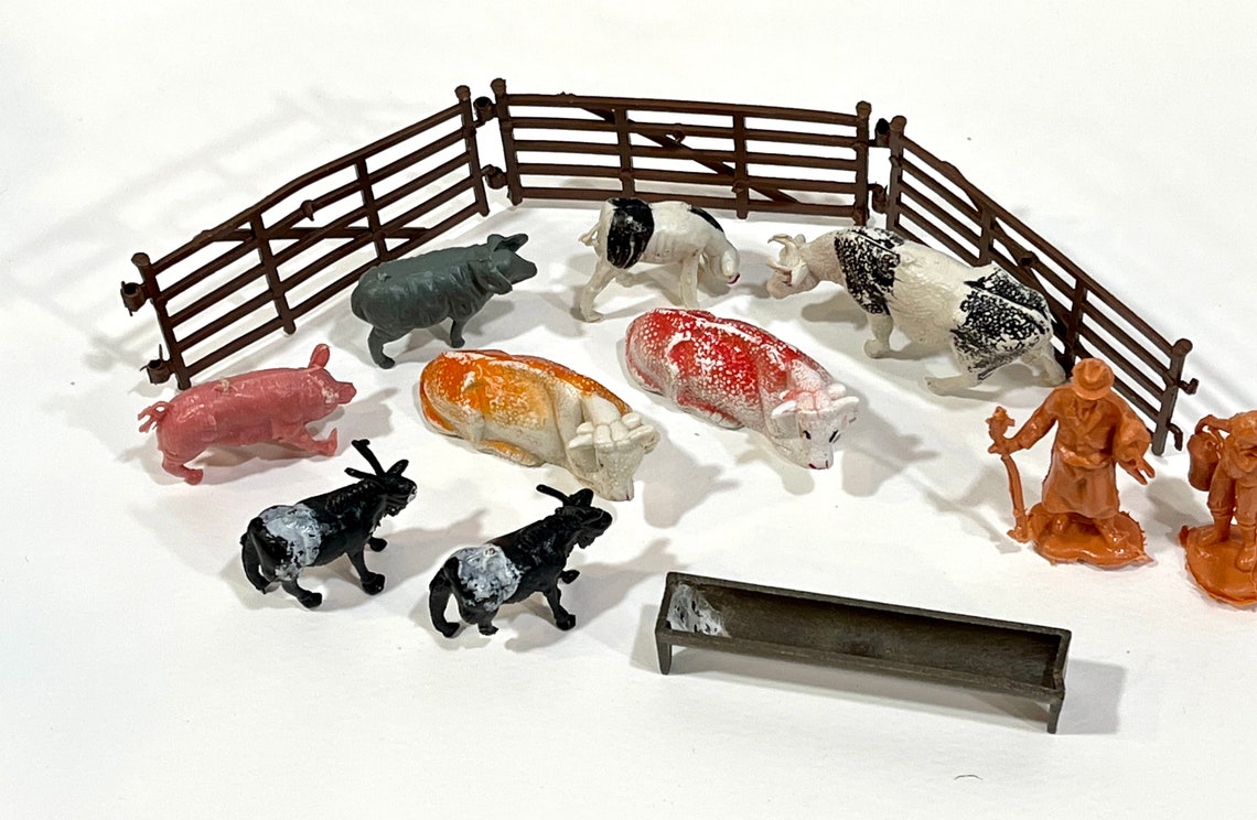 Vintage Toy Farm Animals 12 Piece Set Animals Farmer and Etsy