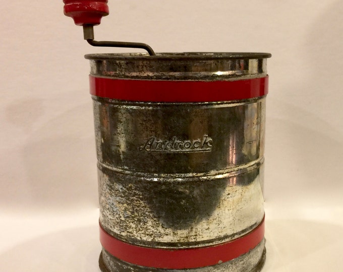 Vintage Flour Sifter, Androck Sifter, Red Wood Handle Sifter, Measuring Sifter, Vintage Kitchen