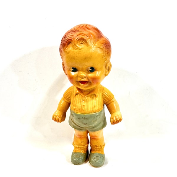 Vintage Doll,  Boy Squeaky Toy,  Rempel Enterprises, Made in USA,  Rubber 8 inch, Googly Eyes, Mid Century 1950s, Squeaker works, Gift Idea