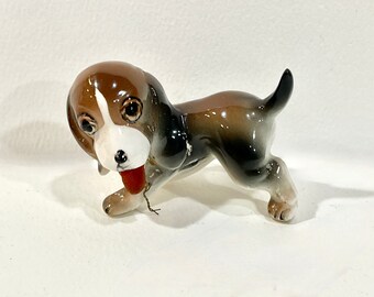 Funky Beagle Figurine, Miniature Dog, Rubber Tongue, Mid Century 1950s, Made in Japan, Hand Painted, ESTATE FIND, Gift for Collector