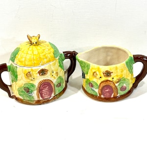 Vintage bijenkorf, honingbij, suiker en creamer, gemaakt in Japan, bijenkorf cottage, jaren 50, boerderijkeuken, cadeau-idee
