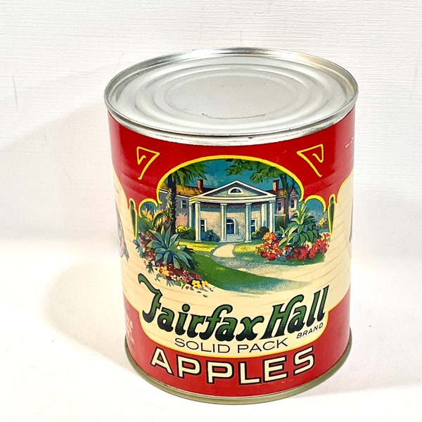 Replica Tin Can, Fairfax Hall, 1 LB Apples, Kitchen Decor, Restaurant display. Props for Photos, 1980s Reproduction, 1930s Can, Gift idea