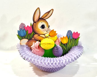 Vintage Easter, Beistle Company, Paper Honeycomb, Pop Up Eggs, Folds Flat, 1970s Era, Easter Bunny, Basket Decoration, Gift idea