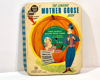 Vintage Nursery Rhymes, Singing Mother Goose, Record on Cover, Magic Talking Books, Hard to Find, Mid Century 1950s, Nursery Decor