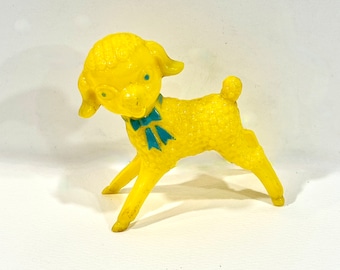1950s Easter Lamb, Yellow Plastic Lamb, Irwin Rosbro Era Toys, Yellow Lamb, 3 inches Tall, Mid Century Holiday, Made in USA