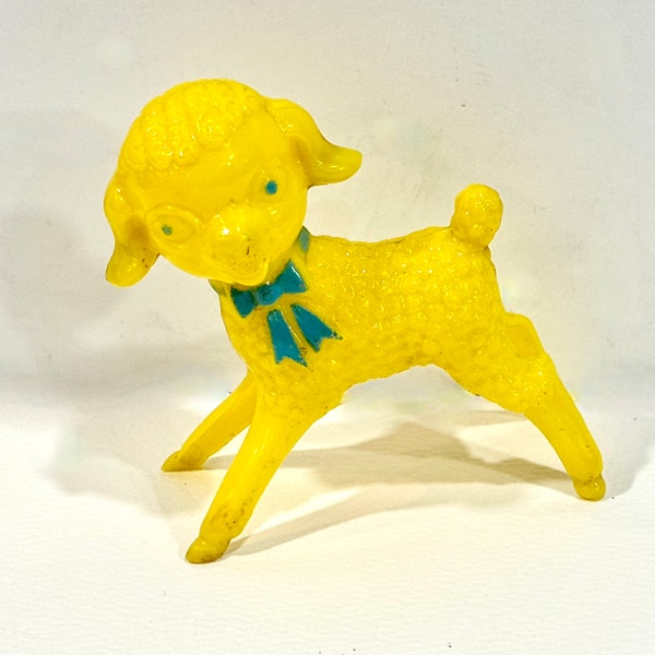 1950s Easter Lamb, Yellow Plastic Lamb, Irwin Rosbro Era Toys, Yellow Lamb, 3 inches Tall, Mid Century Holiday, Made in USA