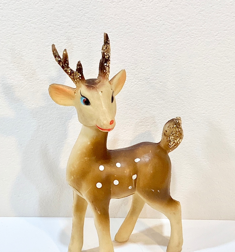 Vintage Christmas Reindeer Figurine Rubber Reindeer Mid Etsy