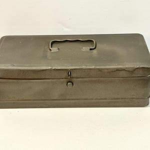 Vintage Utility Box, Push Button, Climax Hamilton, Metal Products Co, USA, Steel Box, Gray Tool box, Storage box, 12 inches long, Gift idea
