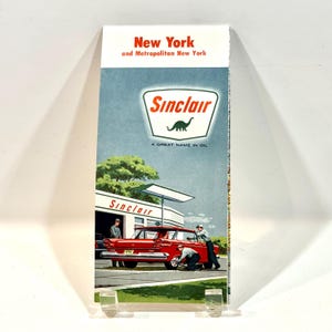 Vintage Straßenkarte, Bundesstaat New York, Sinclair Refining Co, Werbung für das Jahrhundert des Bürgerkriegs, ausklappbare Karte, Auto Tour Service, Sinclair Dinosaurier