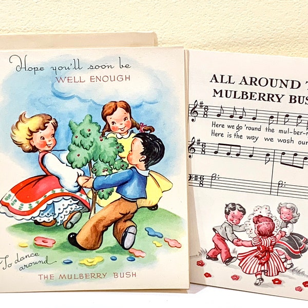 Vintage The Mulberry Bush, Story Greeting Card, Unused w Envelope, Nursery Rhyme, Printed in USA, Child's Card