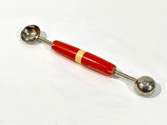 Vintage Kitchen, Melon Ball Scoop, Double Sided, Red and White