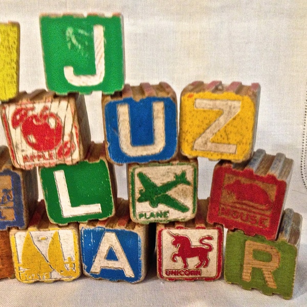 Vintage Alphabet Wooden Blocks, Childrens Blocks, Lot of 17, Recycle, Upcyle, Repurpose, Arts and Crafts