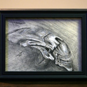 Original Drawing of Xenomorph Queen, Scifi Alien Queen Original Art for Wall or Table