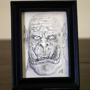 Orc Portrait - Hand Drawn, Original Concept Art, Fantasy Original Drawing Wall Art, Signed Illustration