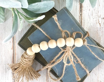 The "Trim" Tassle Farmhouse Beads/ Jar Beads/ Natural Wood Bead Garland / Natural Wood Bead Garland