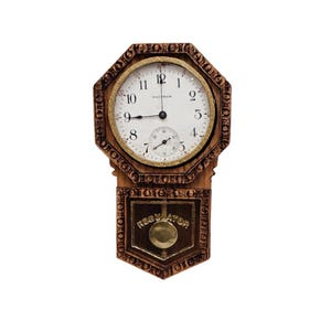 1:12 Miniature 1800s oak regulator wall clock