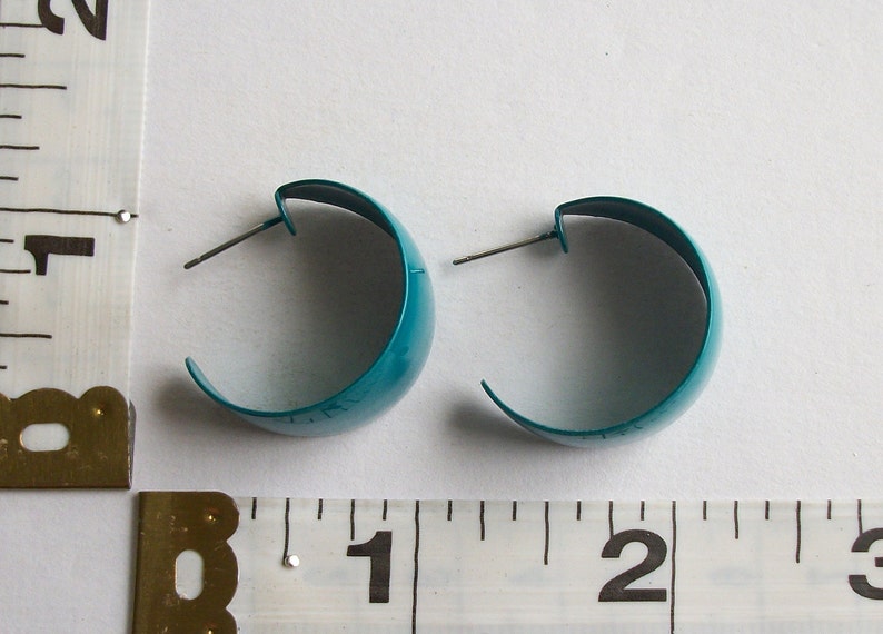 SUMMER SALE Teal Earrings Vintage Wide Hoop Earrings Silver Toned Post Earrings Enamel Earrings Large Chunky Hoop Earrings
