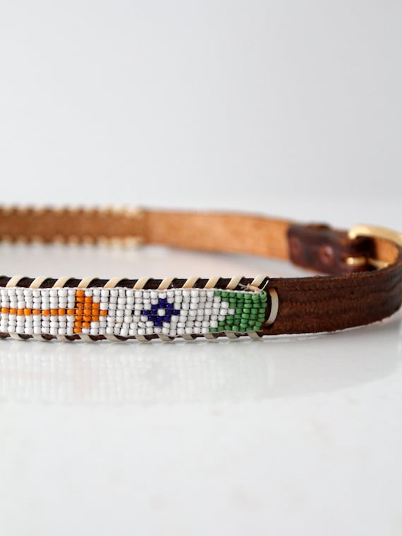 vintage kids western belt, 1950s beaded leather b… - image 2