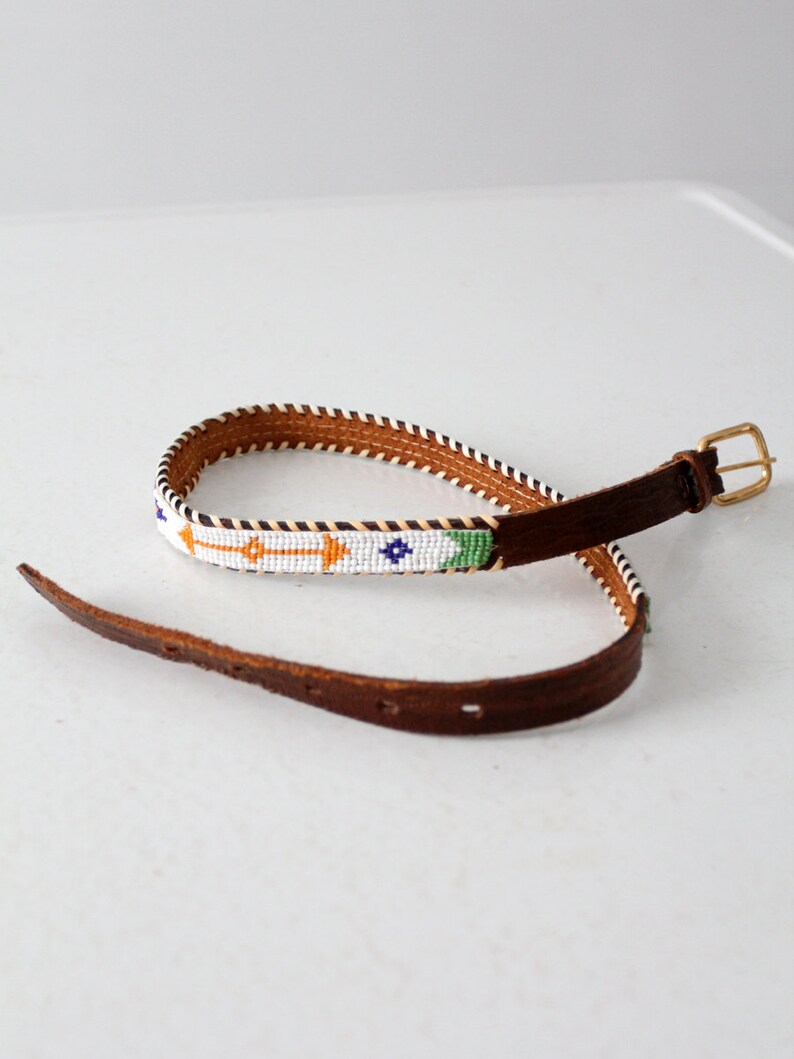 vintage kids western belt, 1950s beaded leather belt image 3