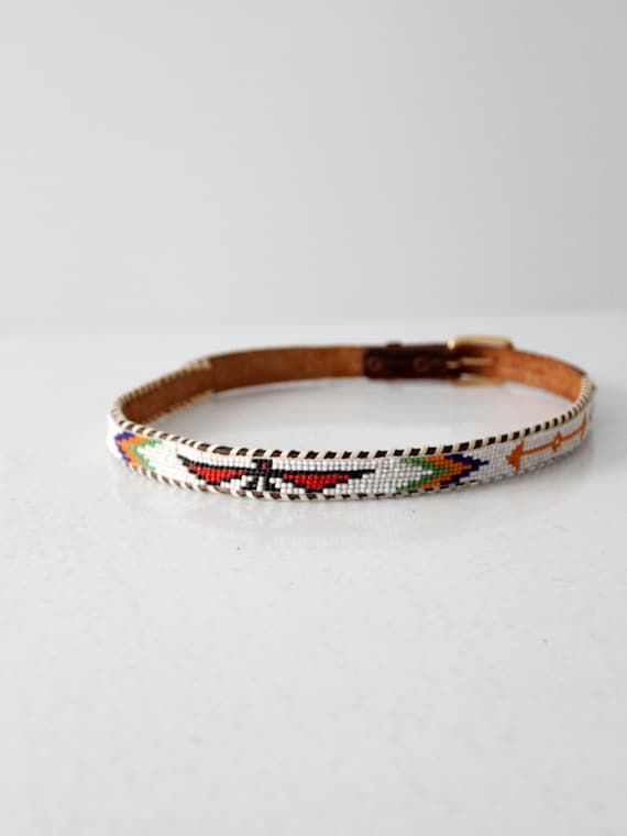 vintage kids western belt, 1950s beaded leather b… - image 1