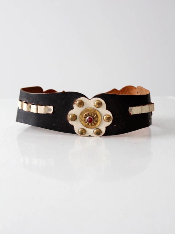 vintage children's leather belt, kid's studded be… - image 1