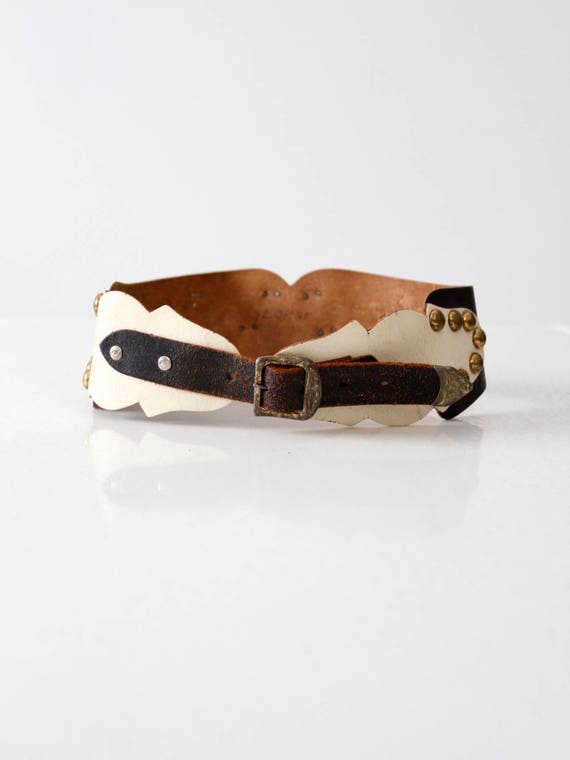 vintage children's leather belt, kid's studded be… - image 9