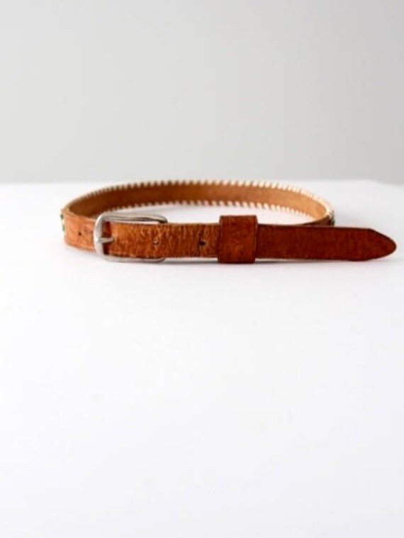 vintage kids western belt, 1950s beaded leather b… - image 2