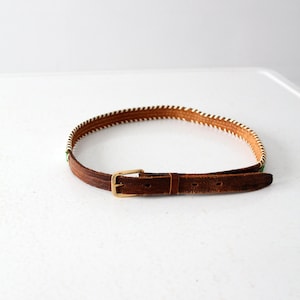 vintage westerse kinderriem, leren riem uit de jaren 50 met kralen afbeelding 5