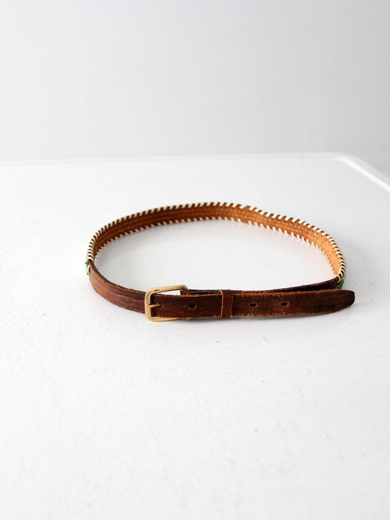 vintage kids western belt, 1950s beaded leather b… - image 5