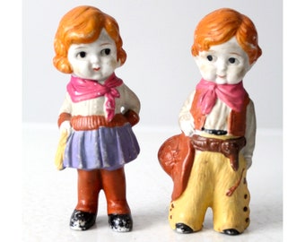 vintage cowboy & cowgirl bisque ceramic doll figurines made in Japan