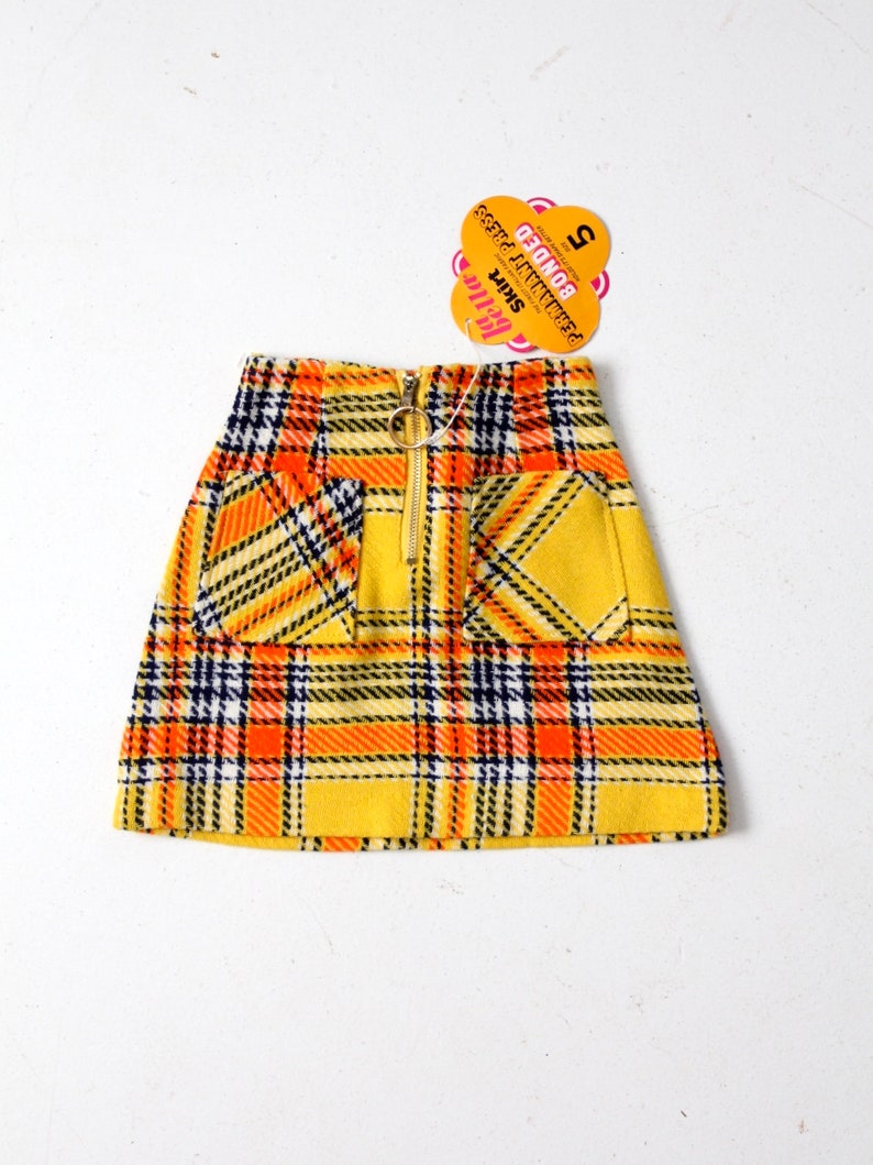 vintage 60s girl's mod plaid skirt, NOS with tags image 2