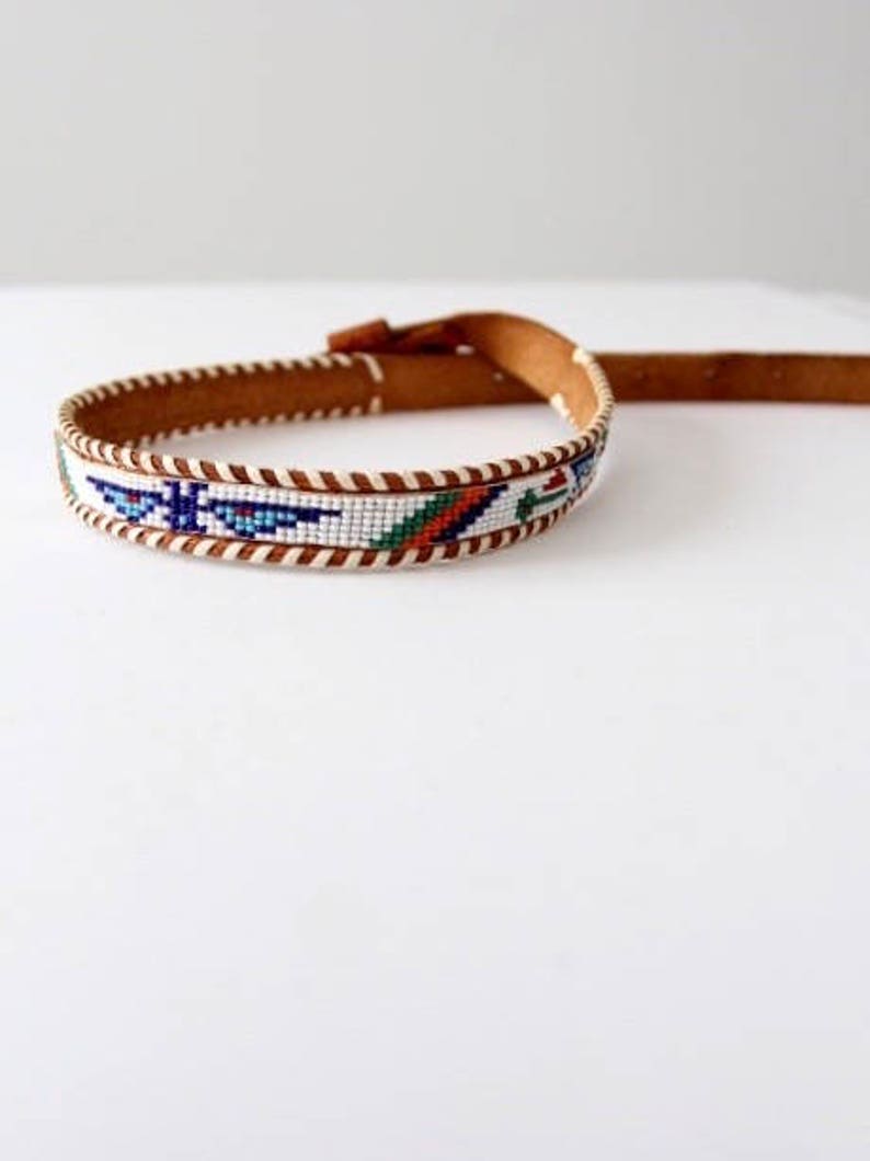 vintage kids western belt, 1950s beaded leather belt image 5