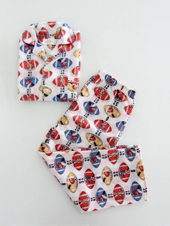 vintage kids football pajamas, new old stock flann